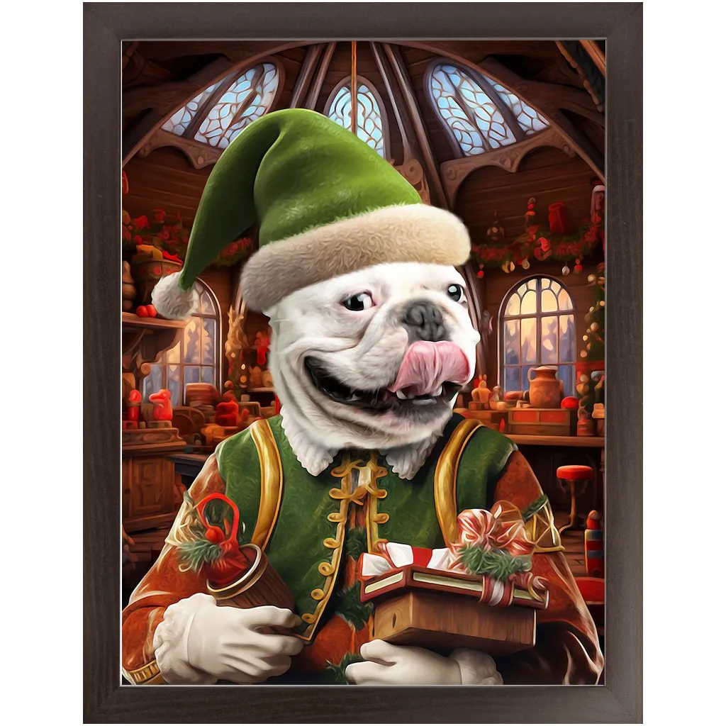 SANTA'S LITTLE HELPER 2 - Christmas Elf Inspired Custom Pet Portrait Framed Satin Paper Print