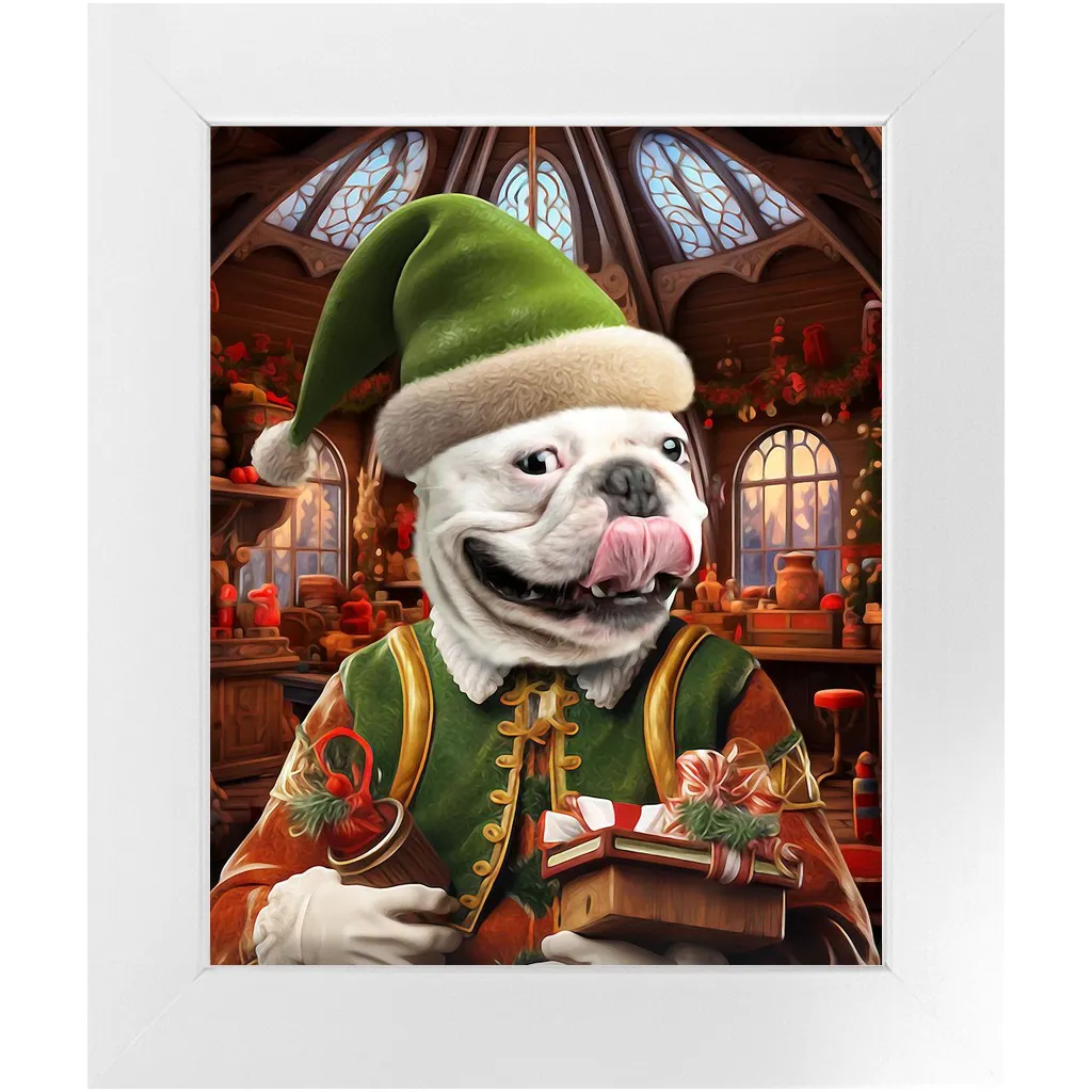 SANTA'S LITTLE HELPER 2 - Christmas Elf Inspired Custom Pet Portrait Framed Satin Paper Print