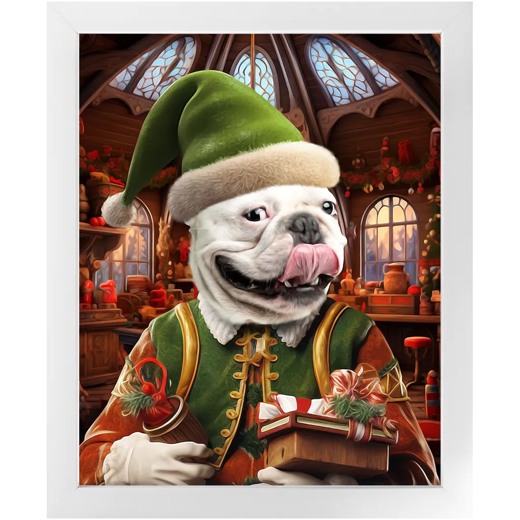 SANTA'S LITTLE HELPER 2 - Christmas Elf Inspired Custom Pet Portrait Framed Satin Paper Print