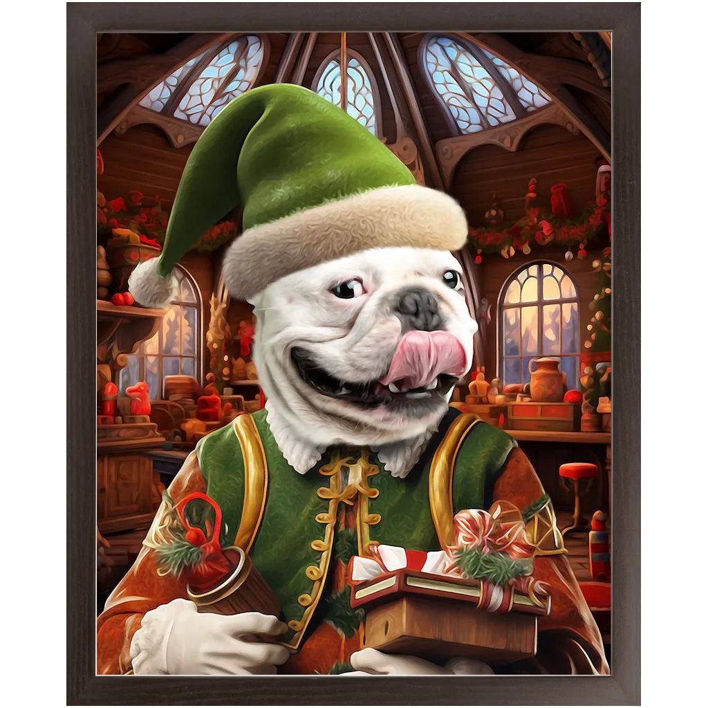 SANTA'S LITTLE HELPER 2 - Christmas Elf Inspired Custom Pet Portrait Framed Satin Paper Print