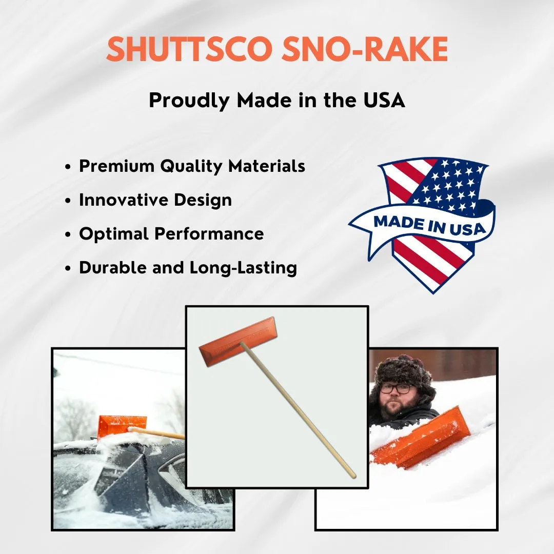 Shuttsco Snow Rake with 48" Wooden Handle - 18" Vinyl-Coated Non-Abrasive Head - Freeze-Resistant Snow Removal Tool - Sno-Rake for Car Dealerships &amp; Private Vehicle-Owners - Made in USA