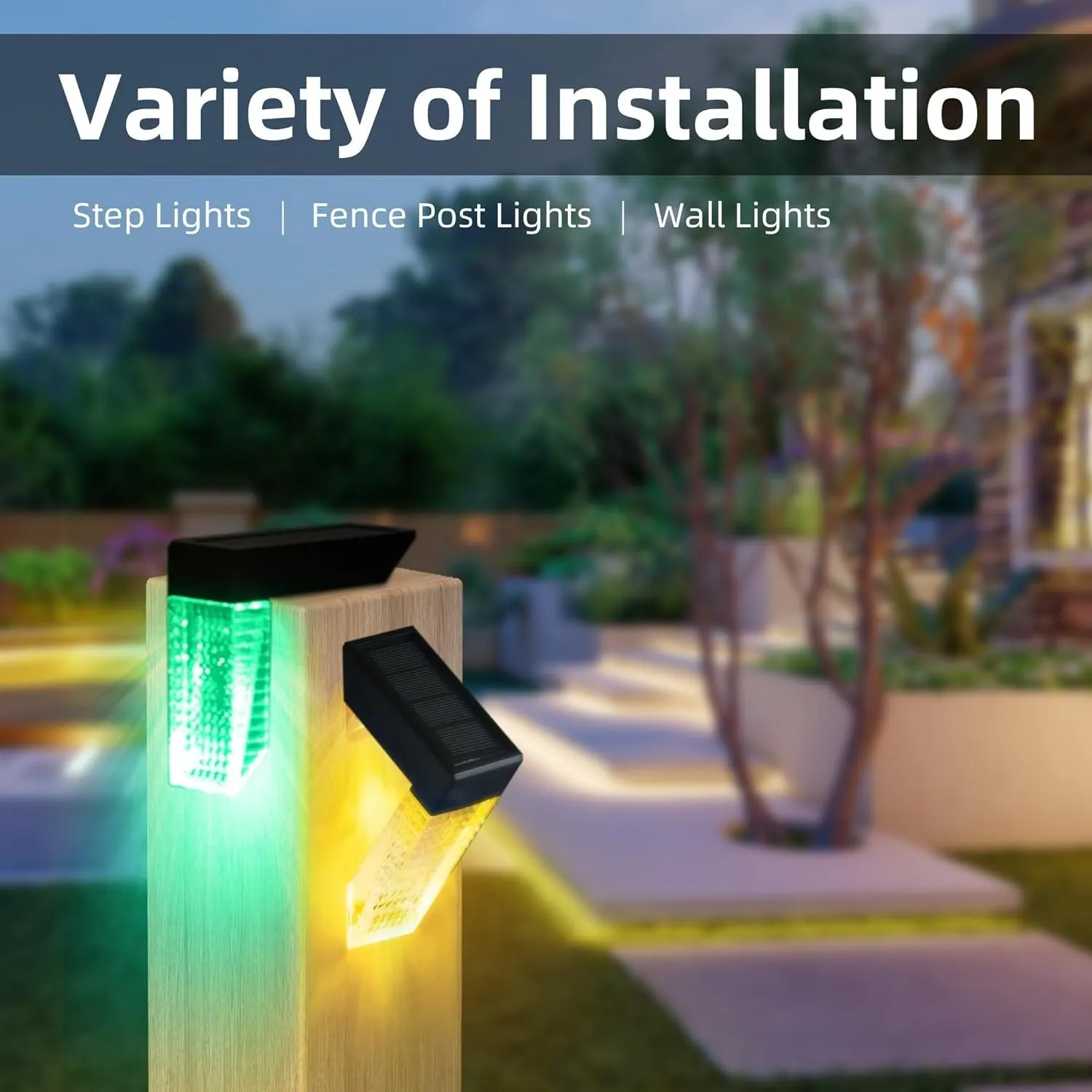 Solar Deck Lights Outdoor, 20 Lumens LED Solar Step Lights for Outdoor Stairs, Step, Fence, Yard, Patio, and Pathway (Warm White & RGB Colors