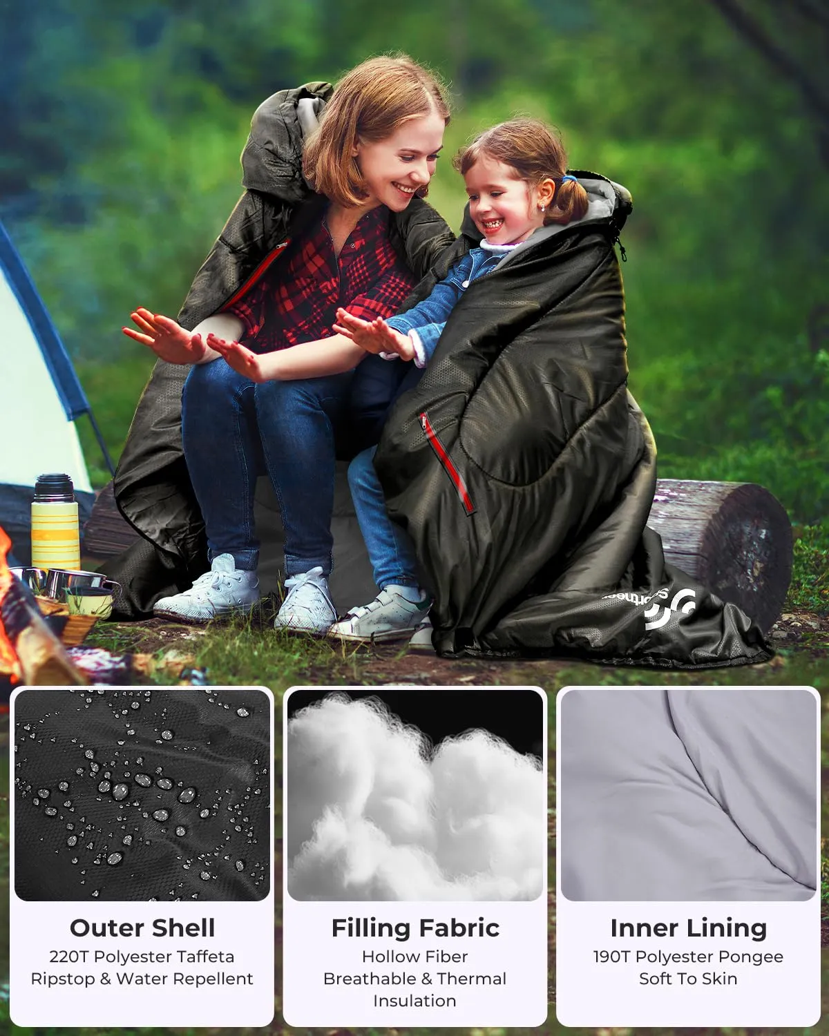 Sportneer Sleeping Bag - Wearable for Adults & Kids with Arm Zipper Holes in Cold & Warm Weather, Waterproof Portable Sleeping Bag for Camping, Hiking, Backpacking, Outdoor Travel