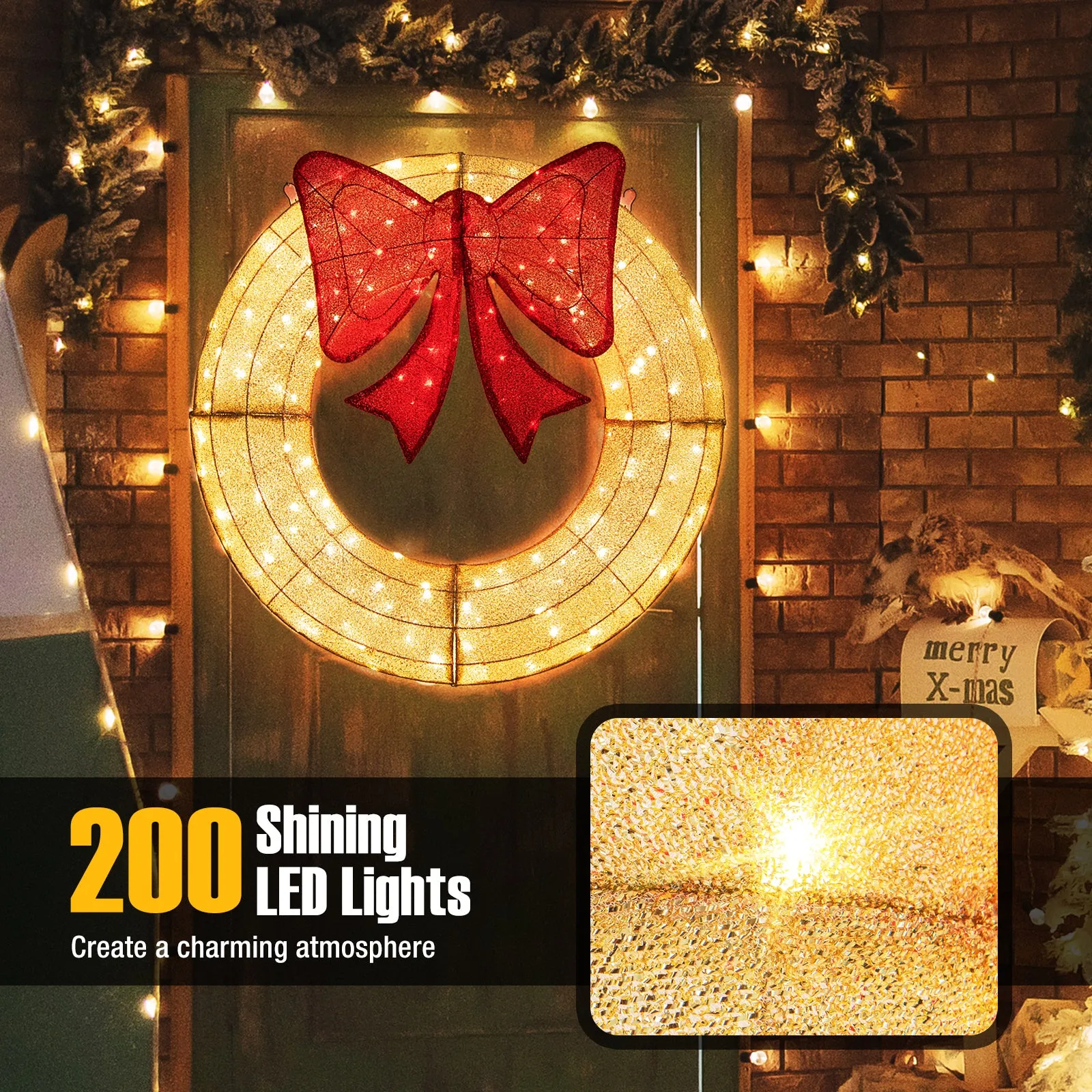 Tangkula 48 Inch Lighted Christmas Mesh Wreath