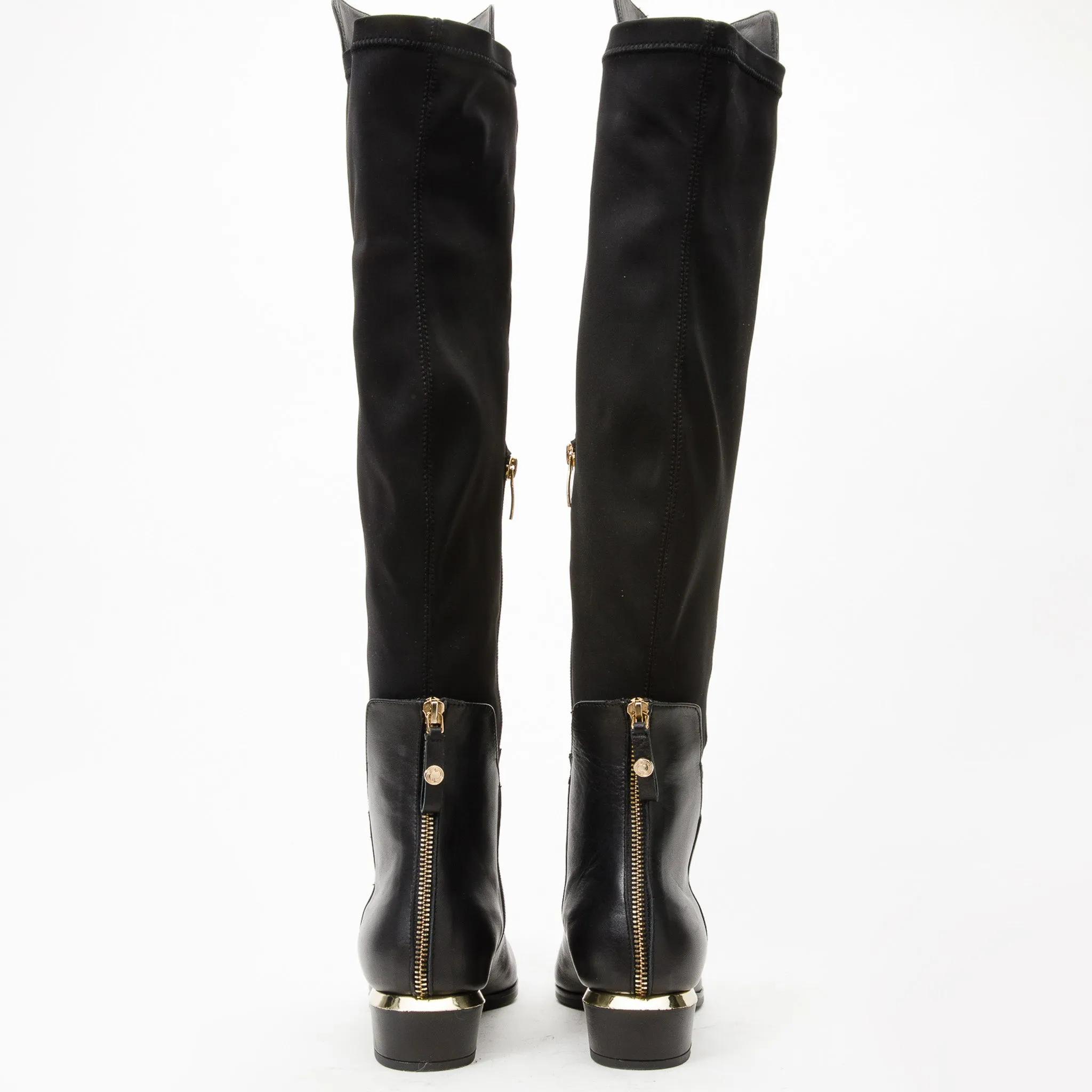 The Fairoks Black Leather Pointy Toe Knee High Women Boot