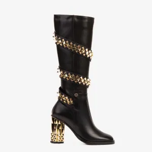 The Gladiator Black Leather Knee High Women Boot