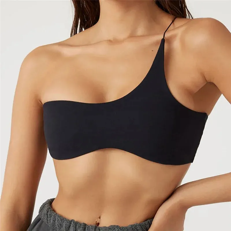 Uniwim New Women Summer Trendy Tank Tops Solid Color One-Shoulder Sleeveless Slim Crop Tops For Ladies Black Club Streetwear Hot S M L