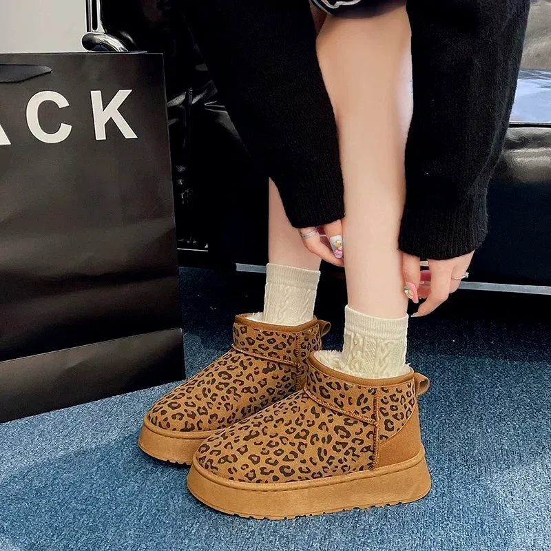 Uniwim Women Leopard Print Shoes 2024 Winter New Comfortable Warm Women's Snow Boots Non-slip Wear-resistant Fashion Plush Short Boots