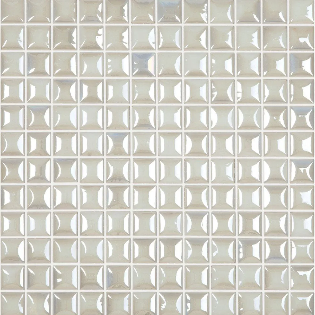 White Iridescent Pillow Texture, 1" x 1" - Glass Tile