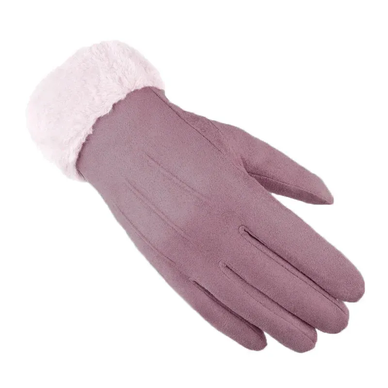 Winter Fur Full Finger Windproof Driving Outdoor Screen Women Christmas Glove