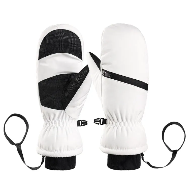 Winter Padded Ski Gloves Outdoor Windproof Warm Sports Gloves, Size: L(White)