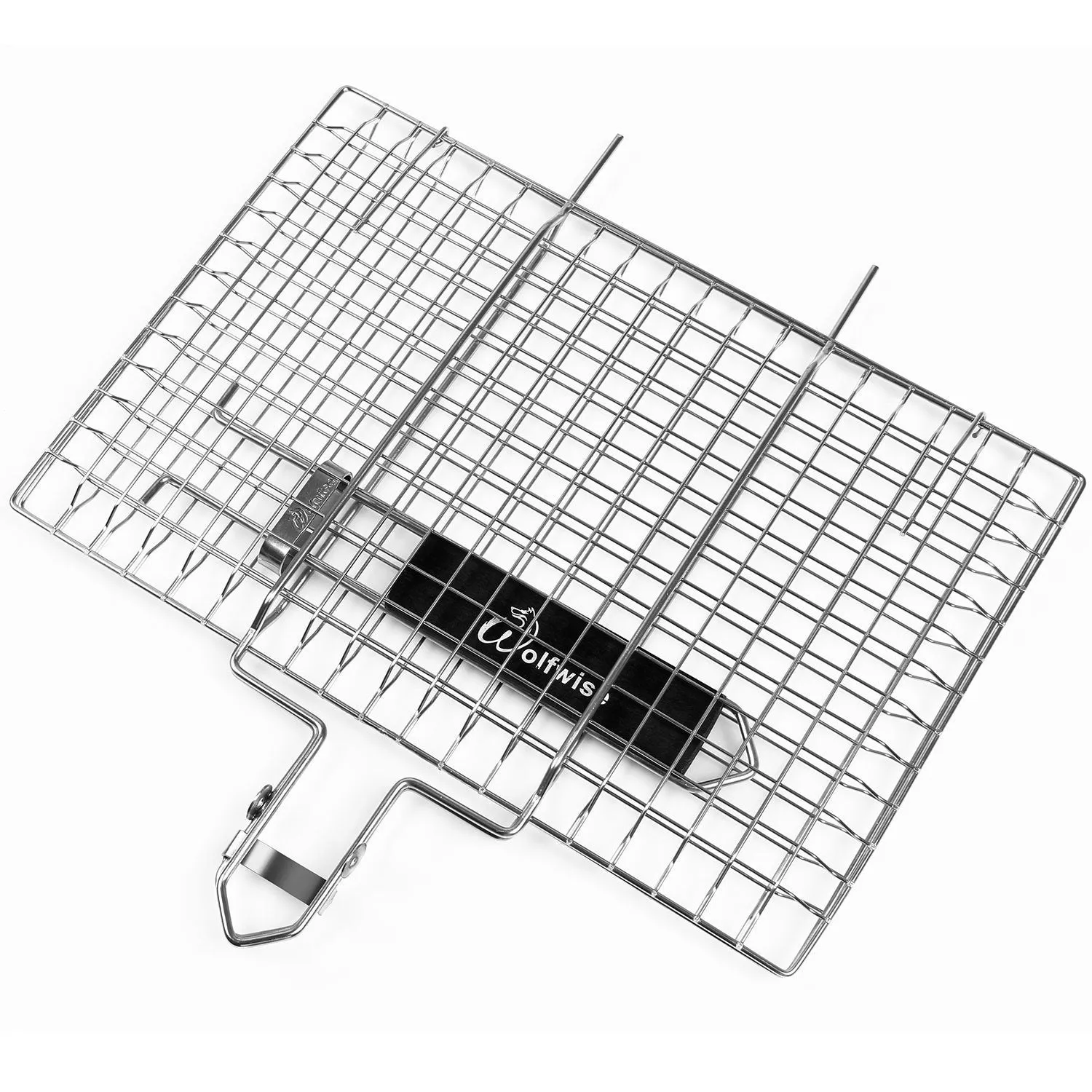 WolfWise Portable 430 Stainless Steel BBQ Barbecue Grilling Basket for Fish Vegetables Steak Shrimp