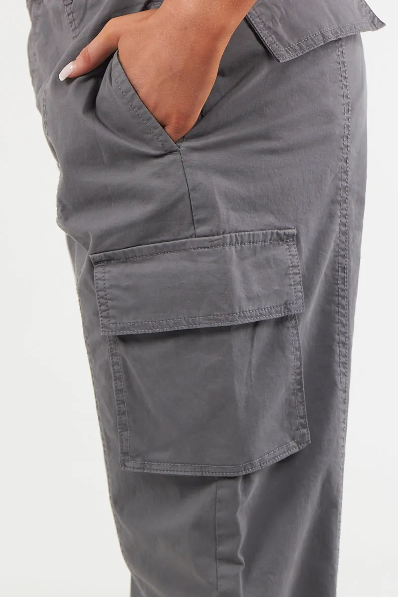 Women's Twill Combat Stretch Straight Leg French Seam Cotton Cargo Low Waist Trousers