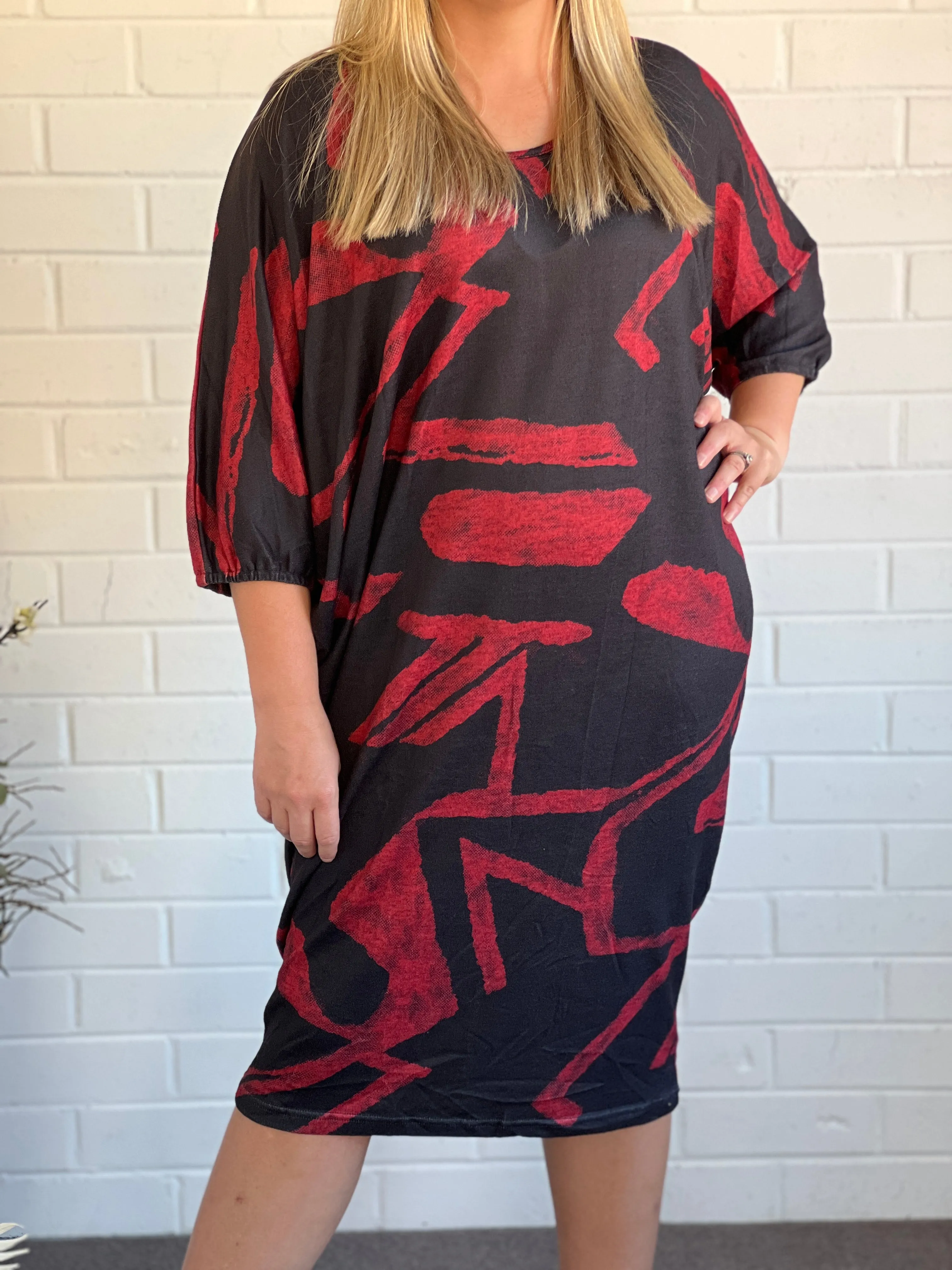 Zaria Red Abstract Knit Dress