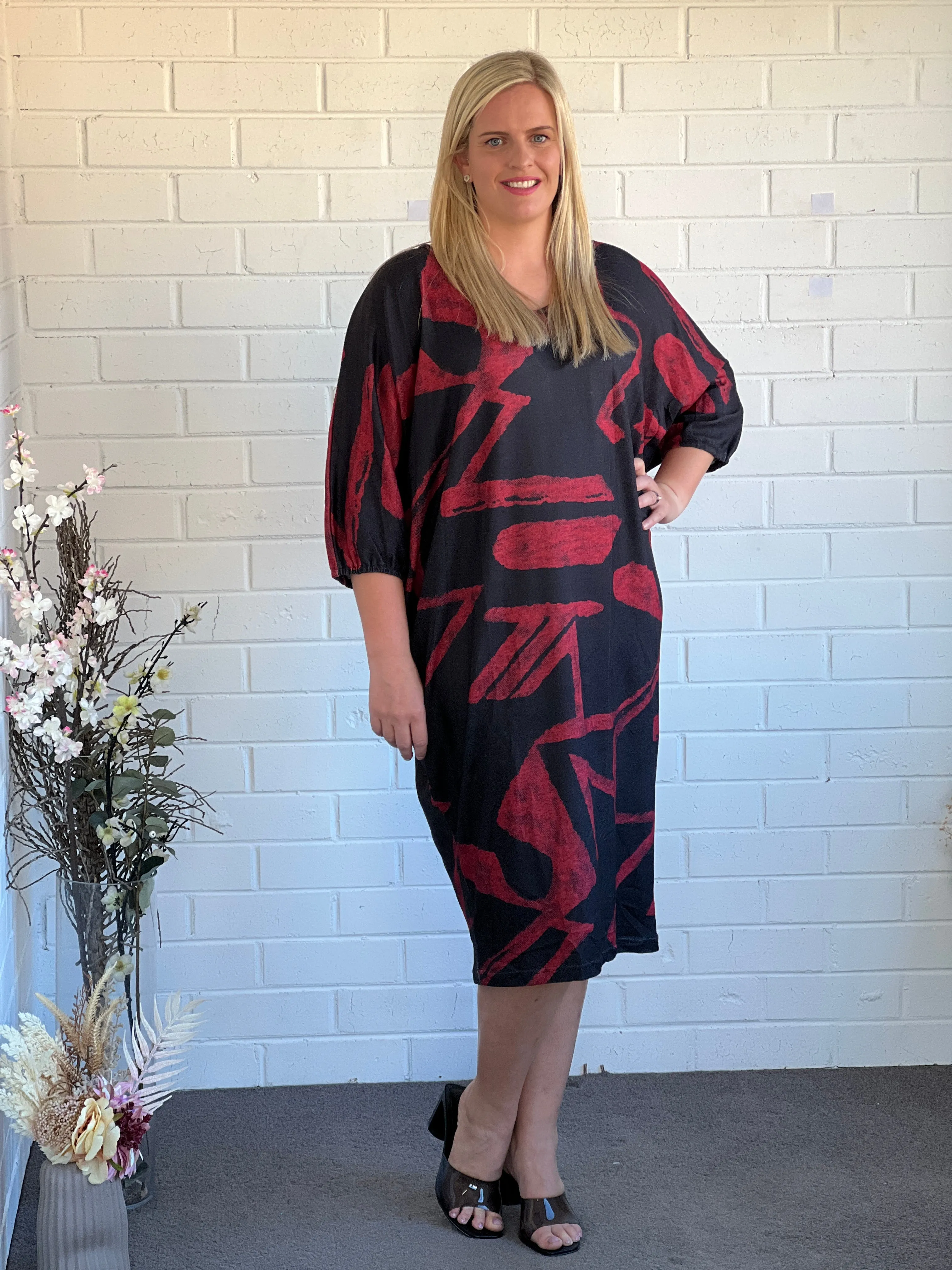 Zaria Red Abstract Knit Dress