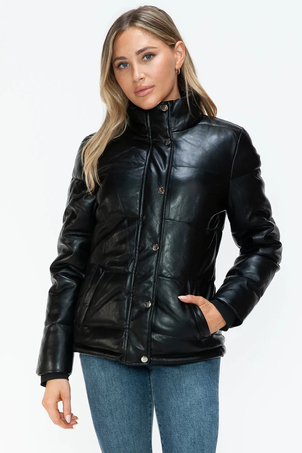 Zip Up Turtleneck Puffer Pocketed Jacket