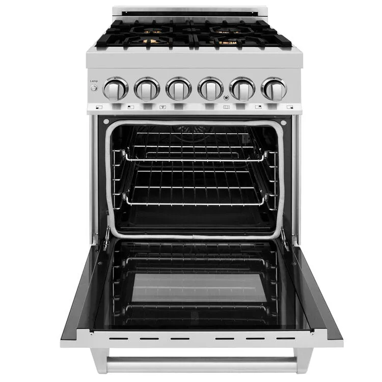 ZLINE 24 in. Professional 4.0 cu. ft. Dual Fuel Range in DuraSnow Stainless Steel with Brass Burners (RAS-SN-BR-24)