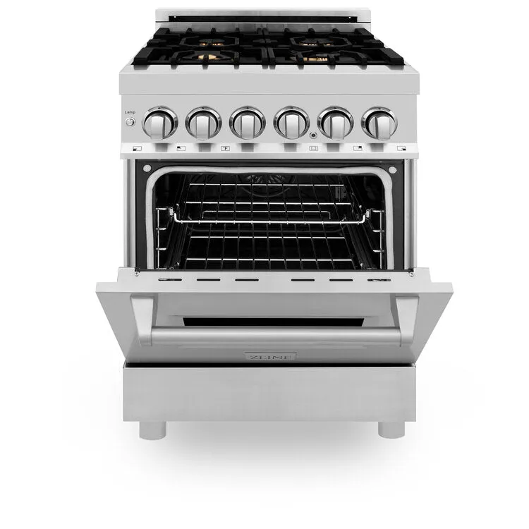 ZLINE 24 in. Professional 4.0 cu. ft. Dual Fuel Range in DuraSnow Stainless Steel with Brass Burners (RAS-SN-BR-24)