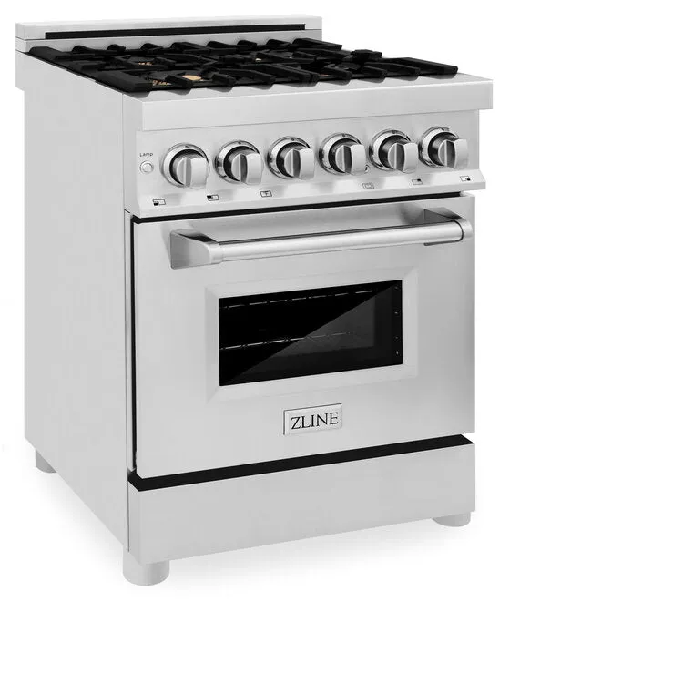 ZLINE 24 in. Professional 4.0 cu. ft. Dual Fuel Range in DuraSnow Stainless Steel with Brass Burners (RAS-SN-BR-24)