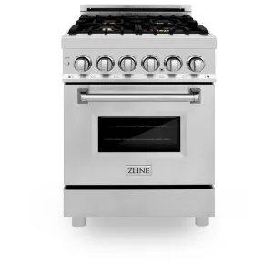 ZLINE 24 in. Professional 4.0 cu. ft. Dual Fuel Range in DuraSnow Stainless Steel with Brass Burners (RAS-SN-BR-24)