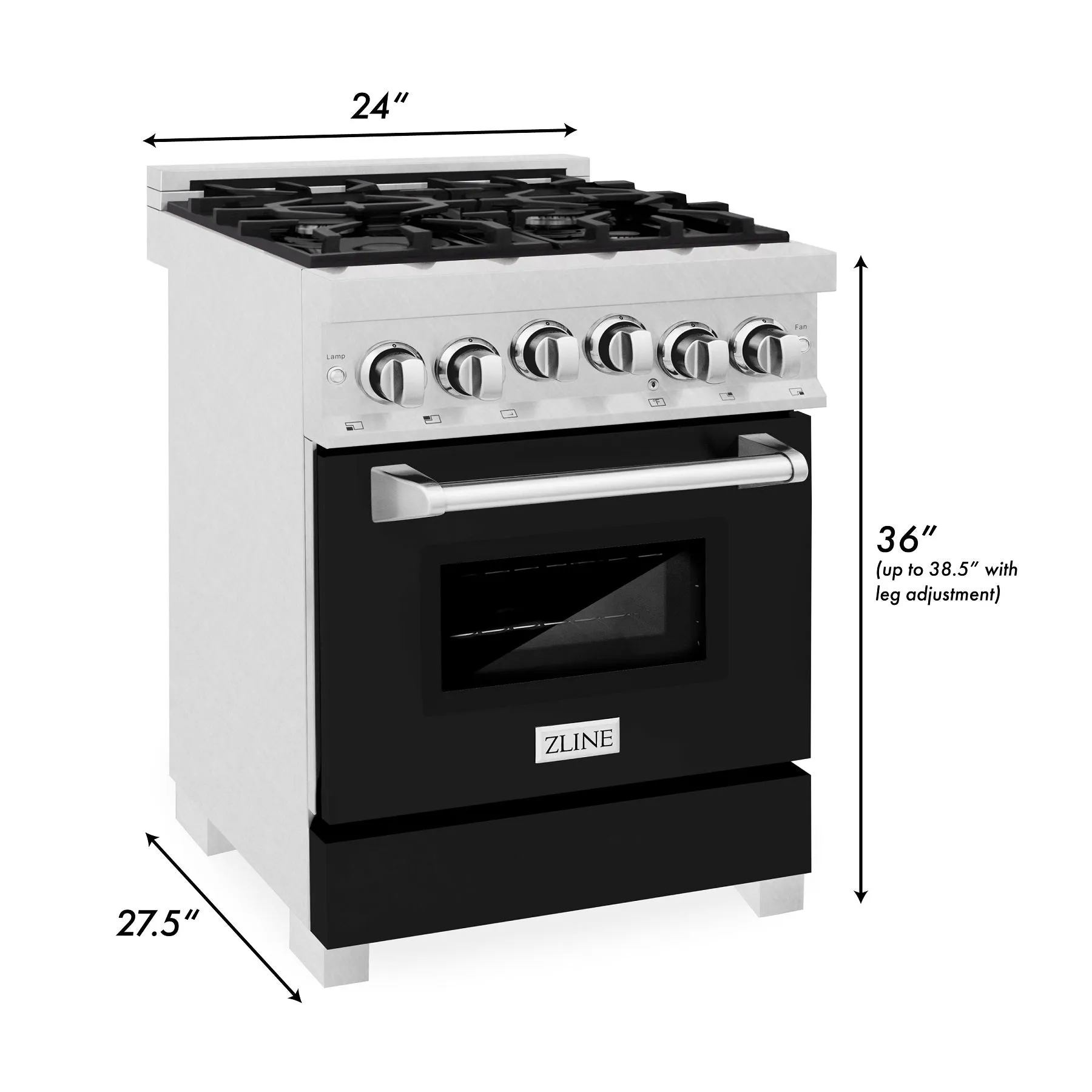 ZLINE 24" 2.8 cu. ft. Range with Gas Stove and Gas Oven in DuraSnow® Stainless Steel and Black Matte Door (RGS-BLM-24)