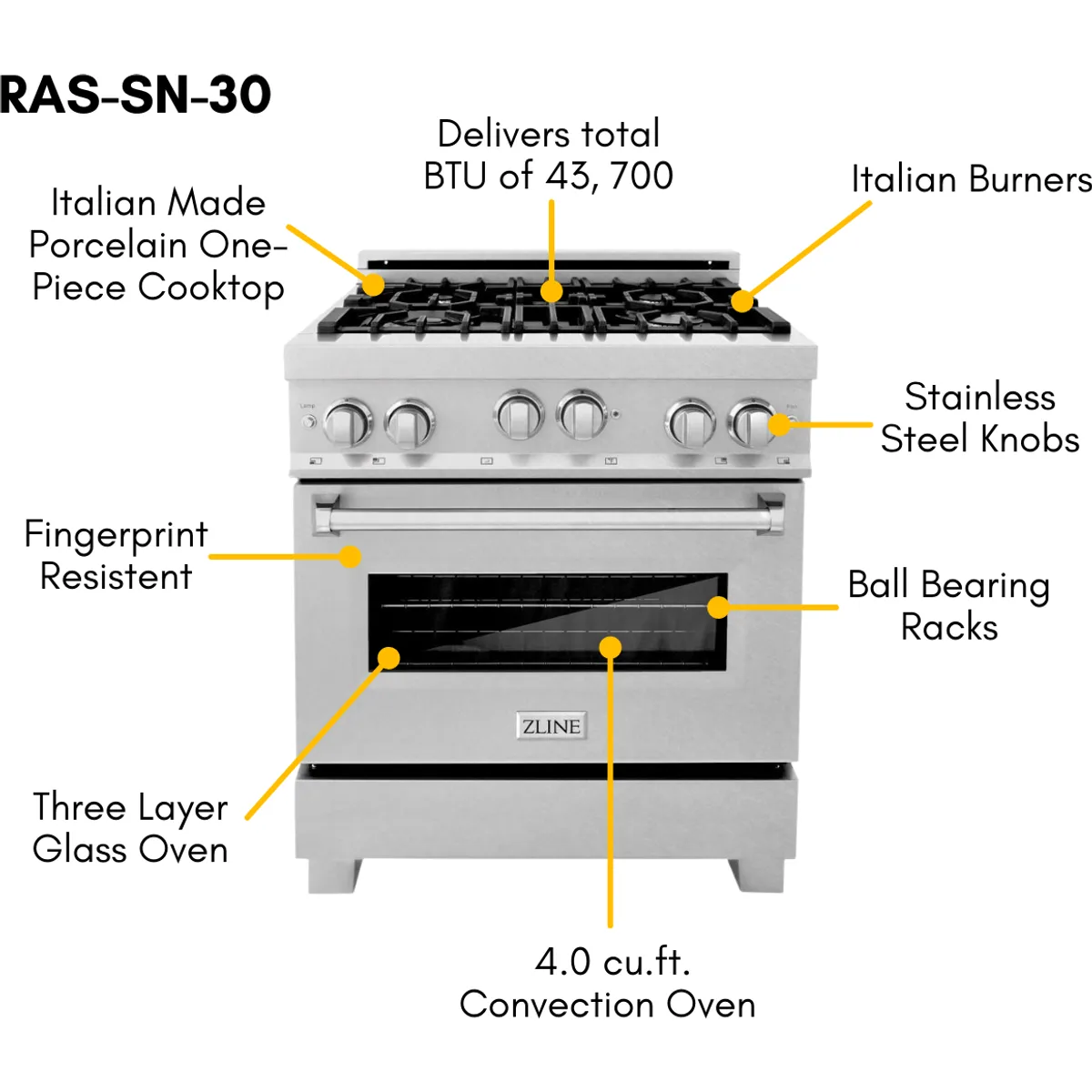 ZLINE 30 in. DuraSnow Stainless Dual Fuel Range, Ducted Vent Range Hood and Dishwasher Kitchen Appliance Package 3KP-RASRH30-DW