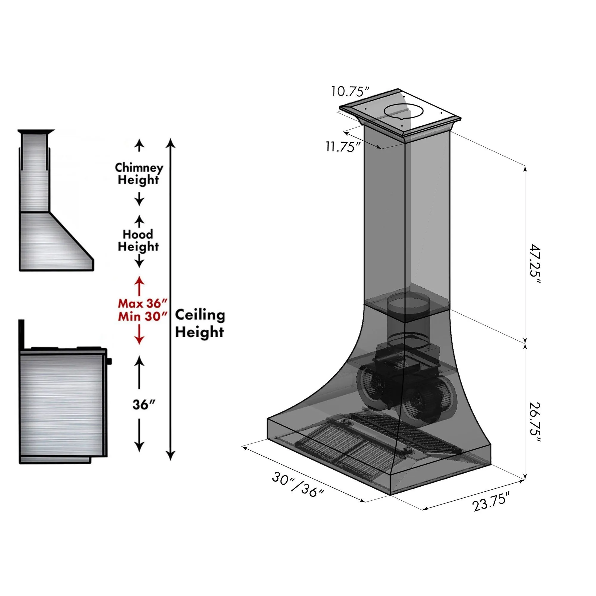 ZLINE 30" Designer Series DuraSnow® Stainless Steel Wall Range Hood (8632S-30)