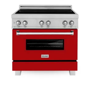 ZLINE 36" 4.6 cu. ft. Induction Range with a 4 Element Stove and Electric Oven in DURASNOW® Stainless Steel and Red Gloss (RAINDS-RG-36)