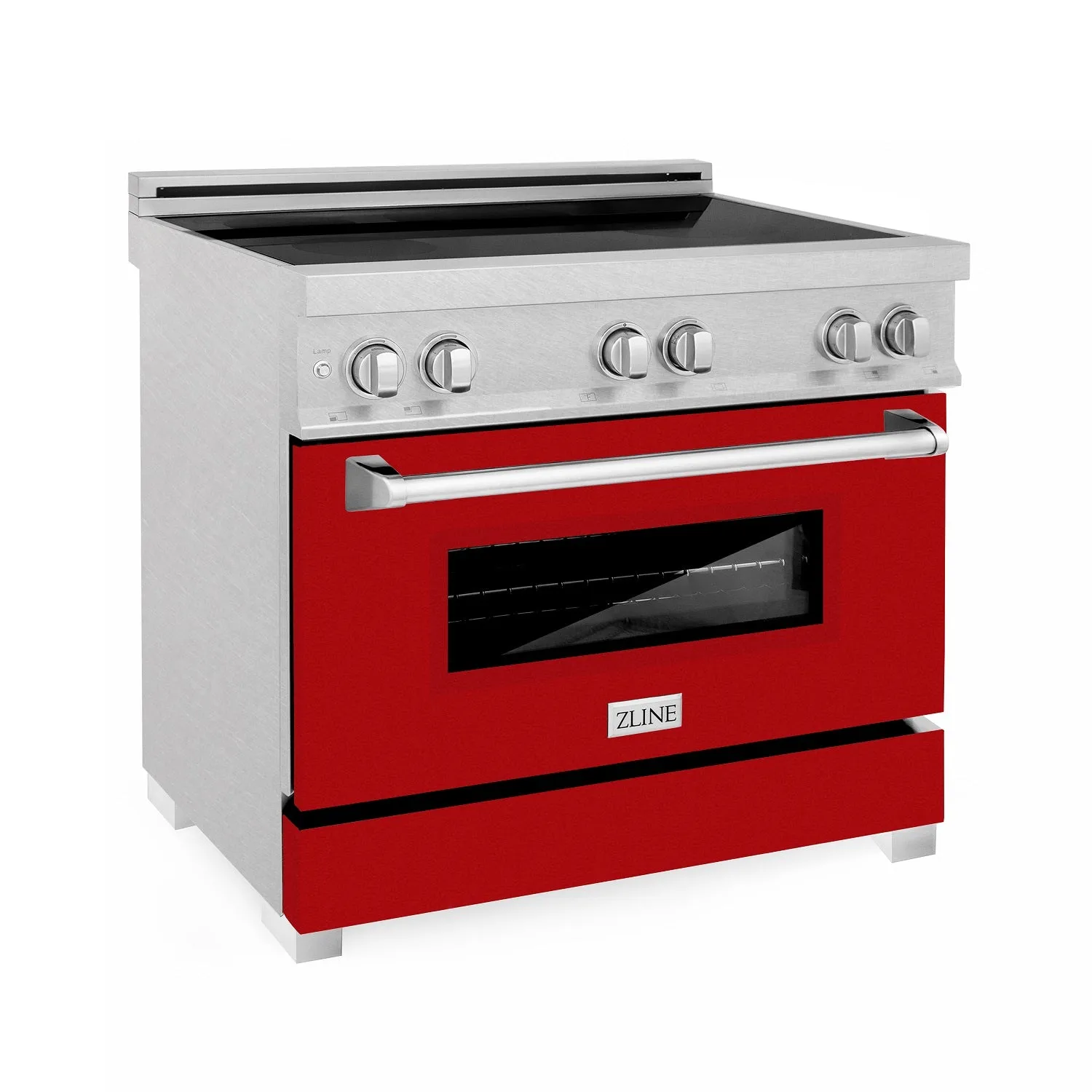 ZLINE 36" 4.6 cu. ft. Induction Range with a 4 Element Stove and Electric Oven in DURASNOW® Stainless Steel and Red Gloss (RAINDS-RG-36)