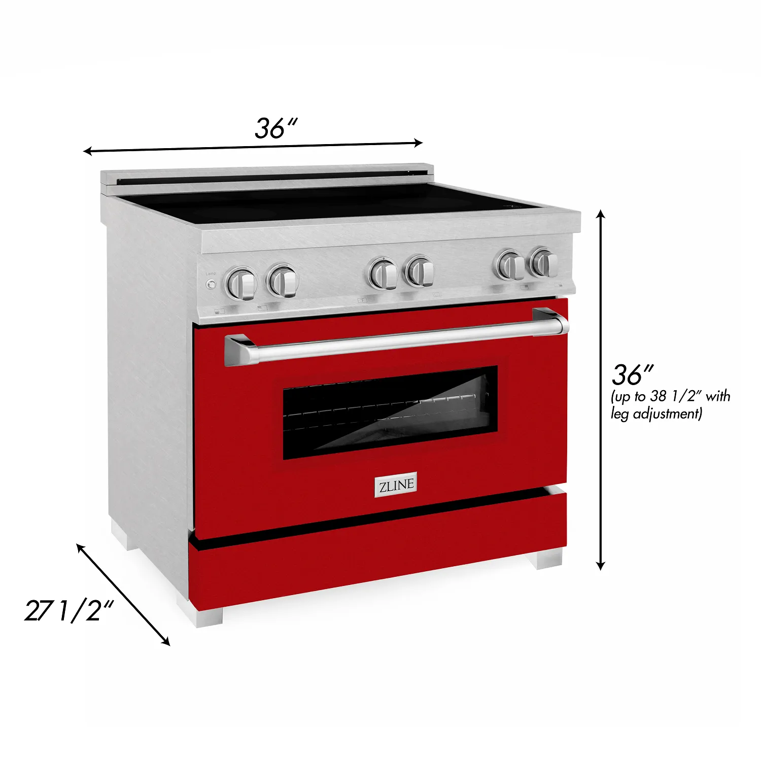 ZLINE 36" 4.6 cu. ft. Induction Range with a 4 Element Stove and Electric Oven in DURASNOW® Stainless Steel and Red Matte (RAINDS-RM-36)