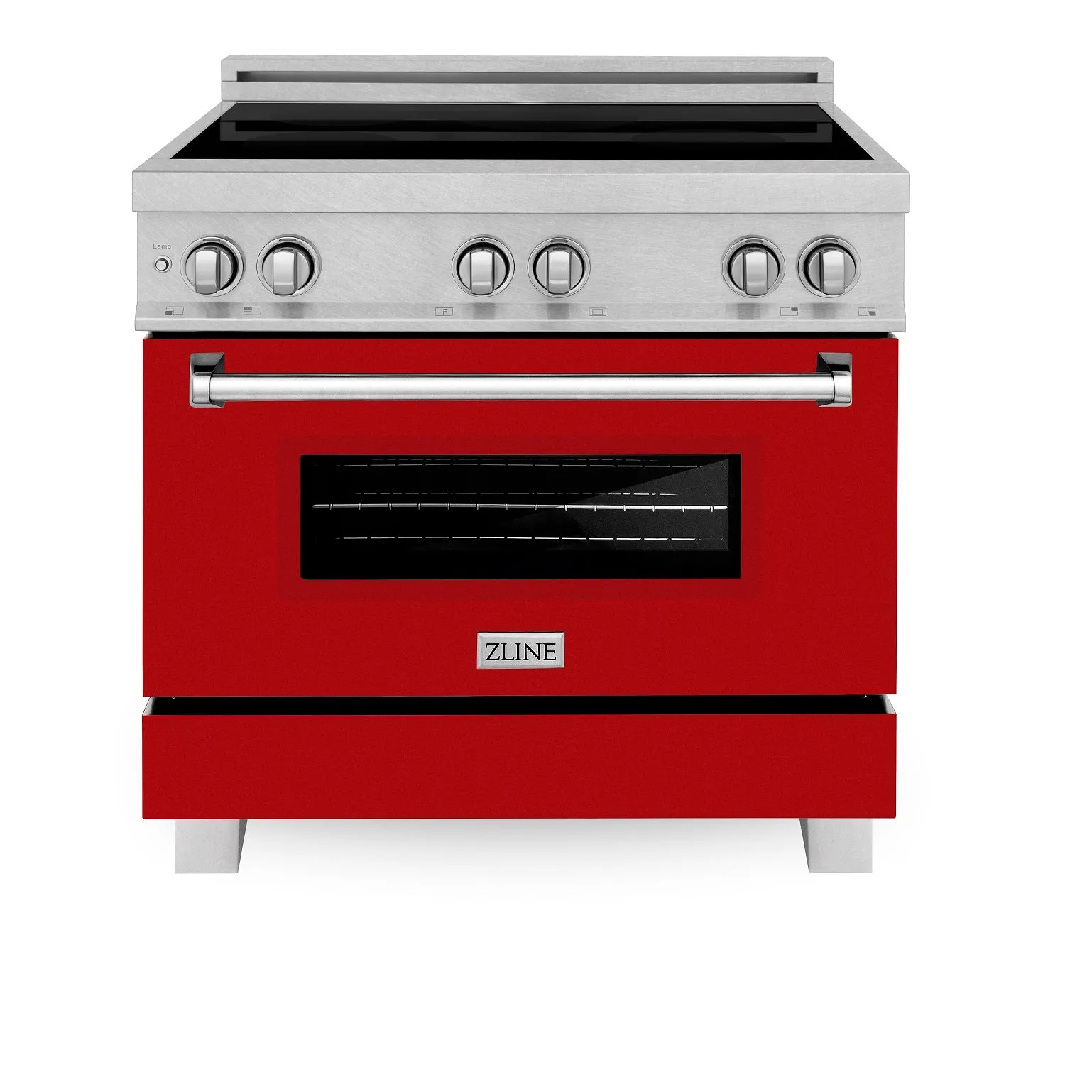 ZLINE 36" 4.6 cu. ft. Induction Range with a 4 Element Stove and Electric Oven in DURASNOW® Stainless Steel and Red Matte (RAINDS-RM-36)