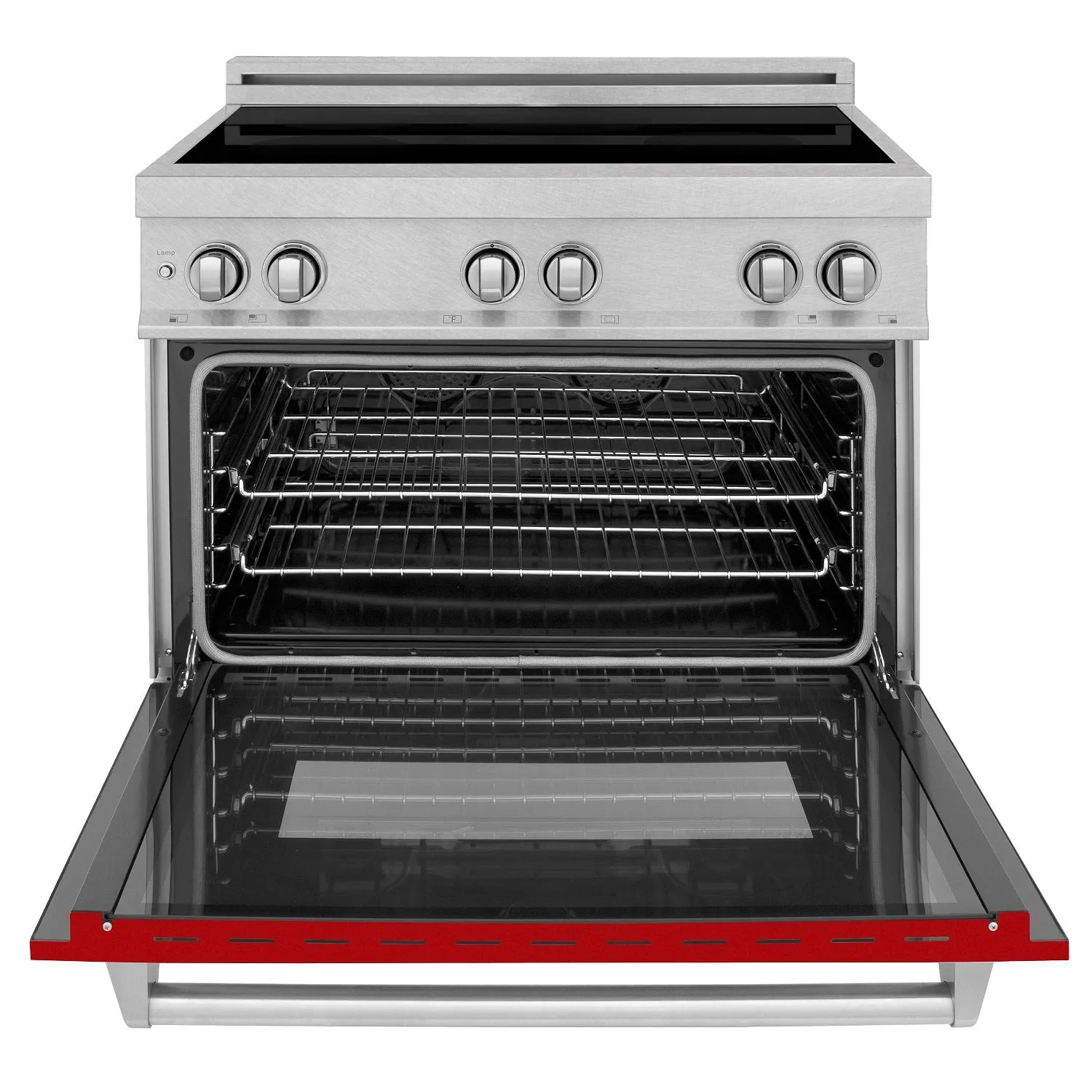 ZLINE 36" 4.6 cu. ft. Induction Range with a 4 Element Stove and Electric Oven in DURASNOW® Stainless Steel and Red Matte (RAINDS-RM-36)