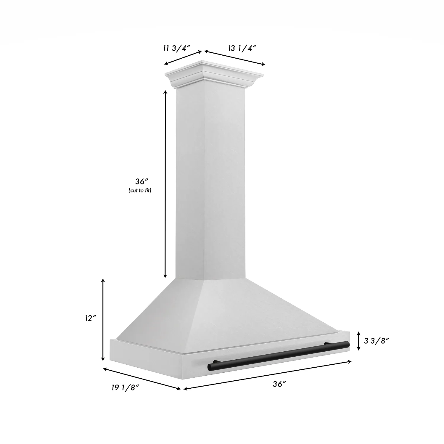 ZLINE 36" Autograph Edition DuraSnow® Stainless Steel Range Hood with DuraSnow® Stainless Steel Shell and Matte Black Handle