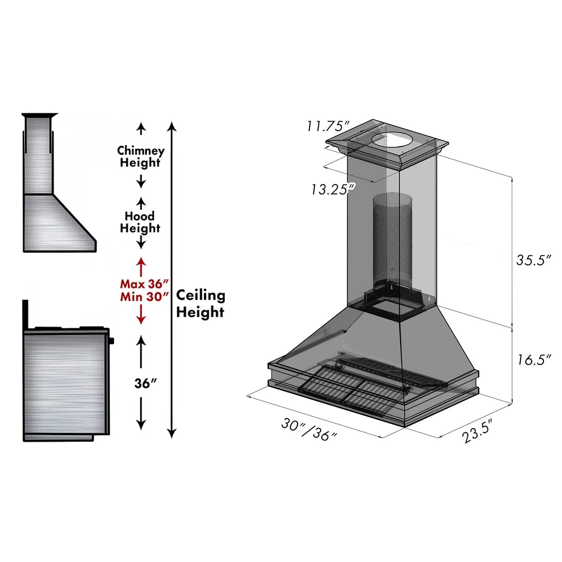 ZLINE 36" Designer Series DuraSnow® Wall Mount Range Hood (8656S-36)