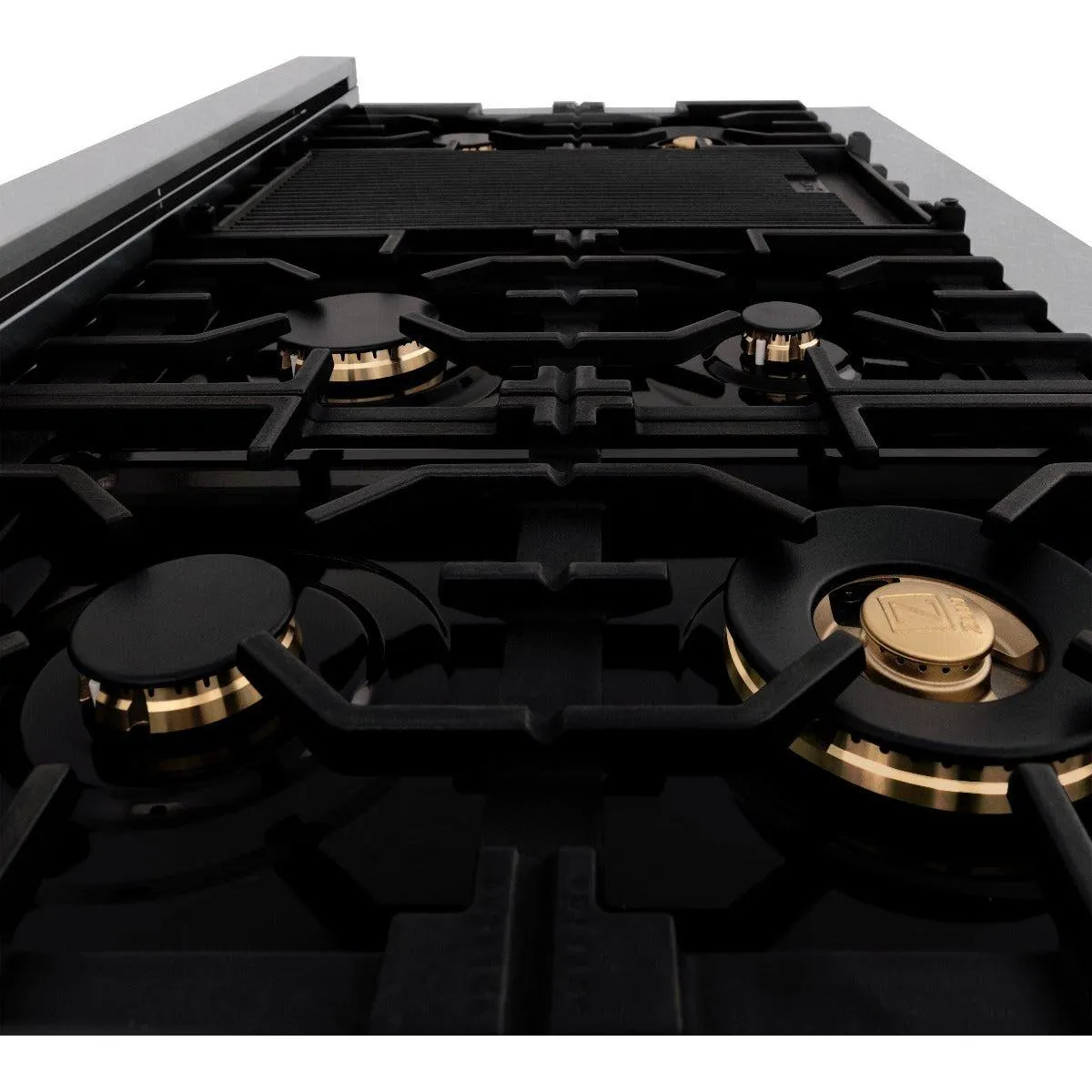 ZLINE 48 in. Professional Dual Fuel Range with Gas Burner and Electric Oven In DuraSnow Stainless Steel with Brass Burners RAS-SN-BR-48