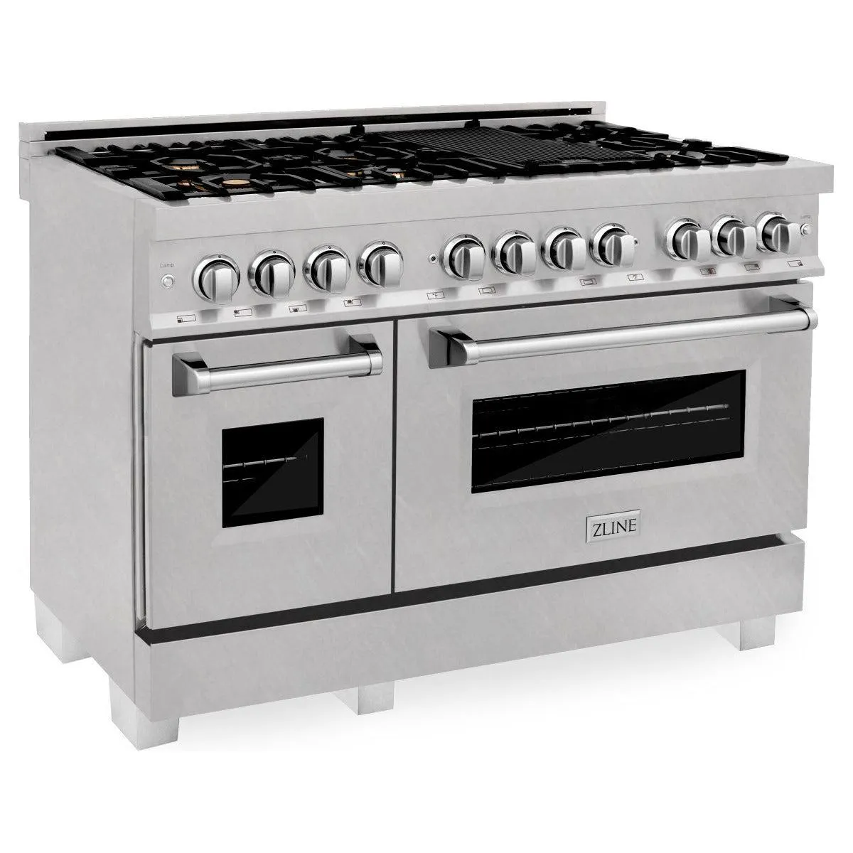 ZLINE 48 in. Professional Dual Fuel Range with Gas Burner and Electric Oven In DuraSnow Stainless Steel with Brass Burners RAS-SN-BR-48