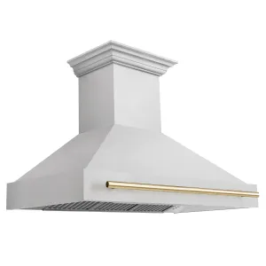 ZLINE 48" Autograph Edition DuraSnow® Stainless Steel Range Hood with Gold Handle (8654SNZ-48-G)