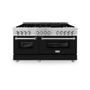 ZLINE 60 In. Professional Dual Fuel Range in DuraSnow¨ Stainless Steel with Black Matte Door (RAS-BLM-60)