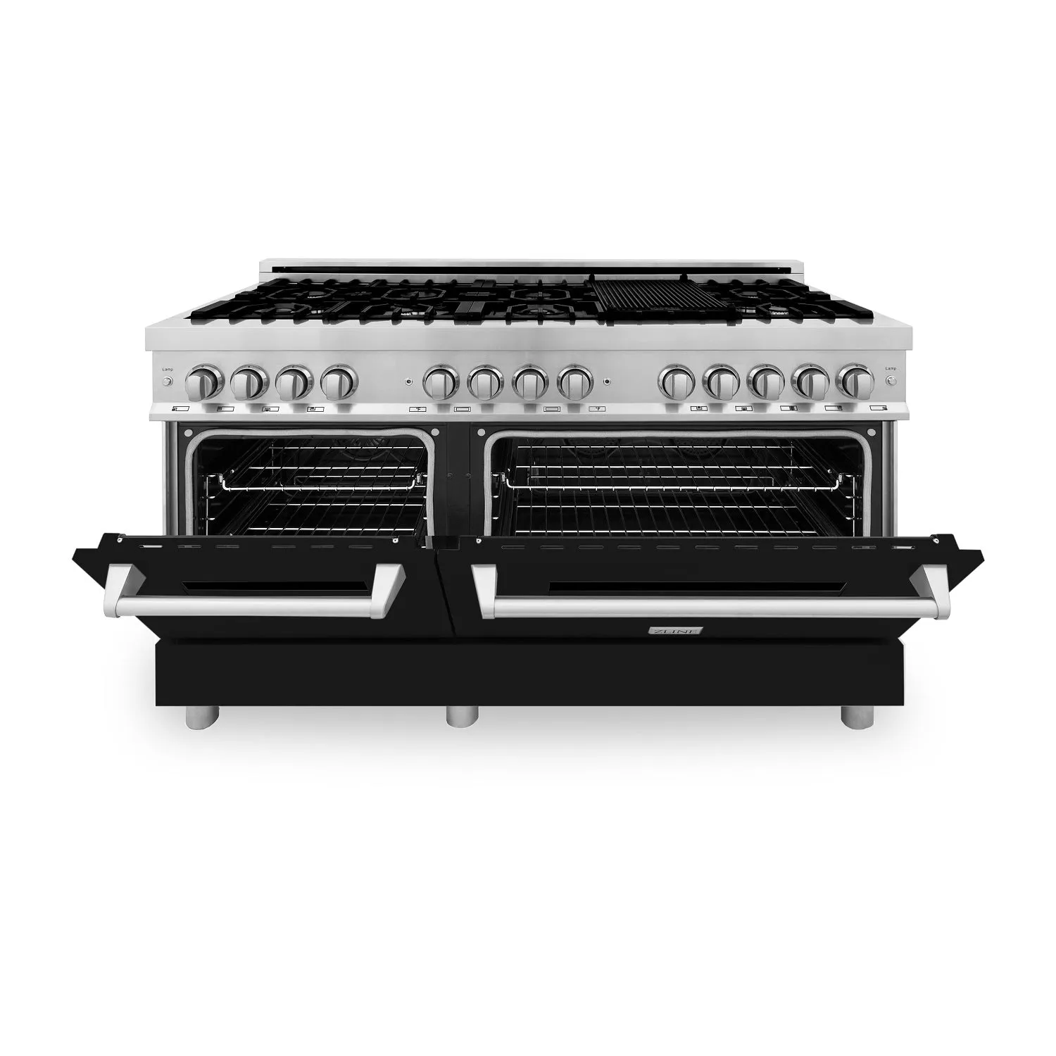 ZLINE 60 In. Professional Dual Fuel Range in DuraSnow¨ Stainless Steel with Black Matte Door (RAS-BLM-60)