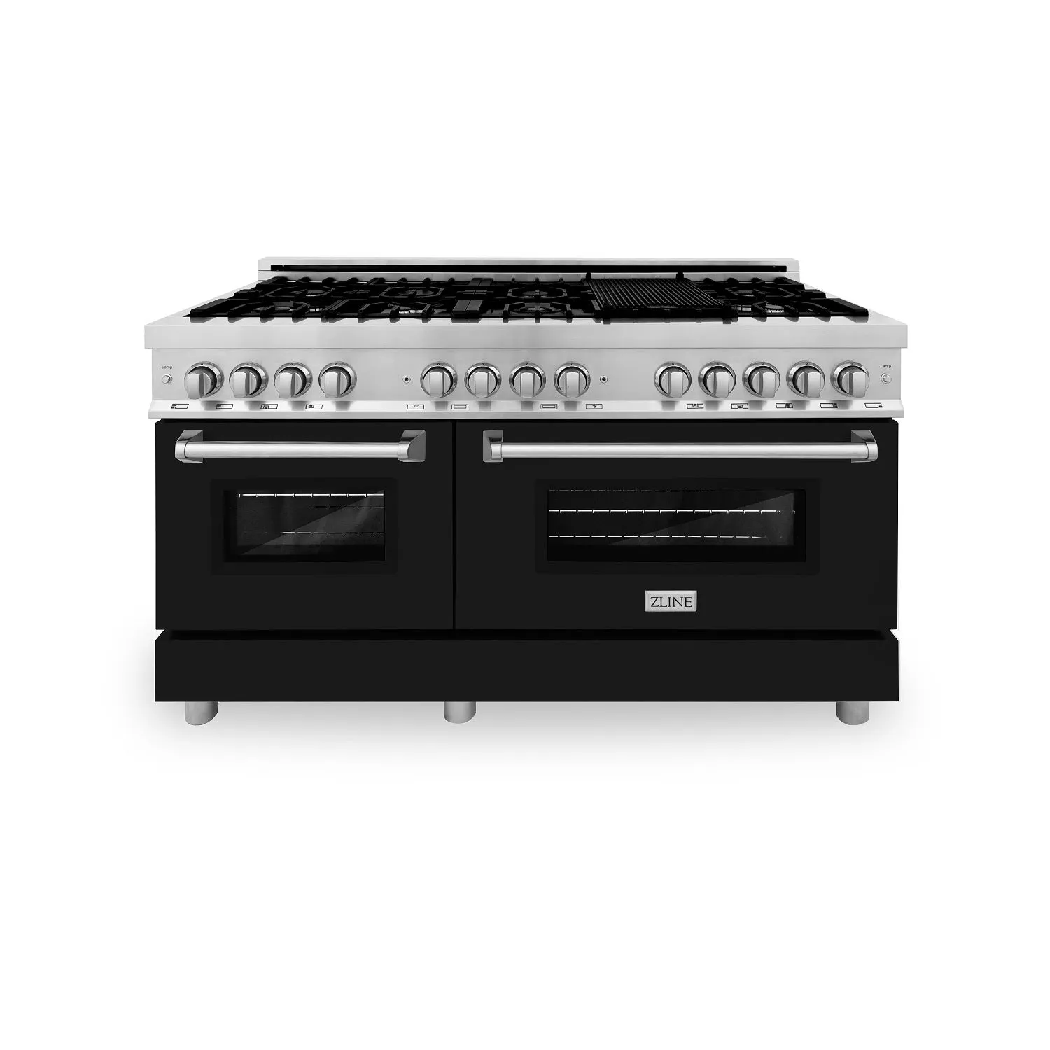 ZLINE 60 In. Professional Dual Fuel Range in DuraSnow¨ Stainless Steel with Black Matte Door (RAS-BLM-60)