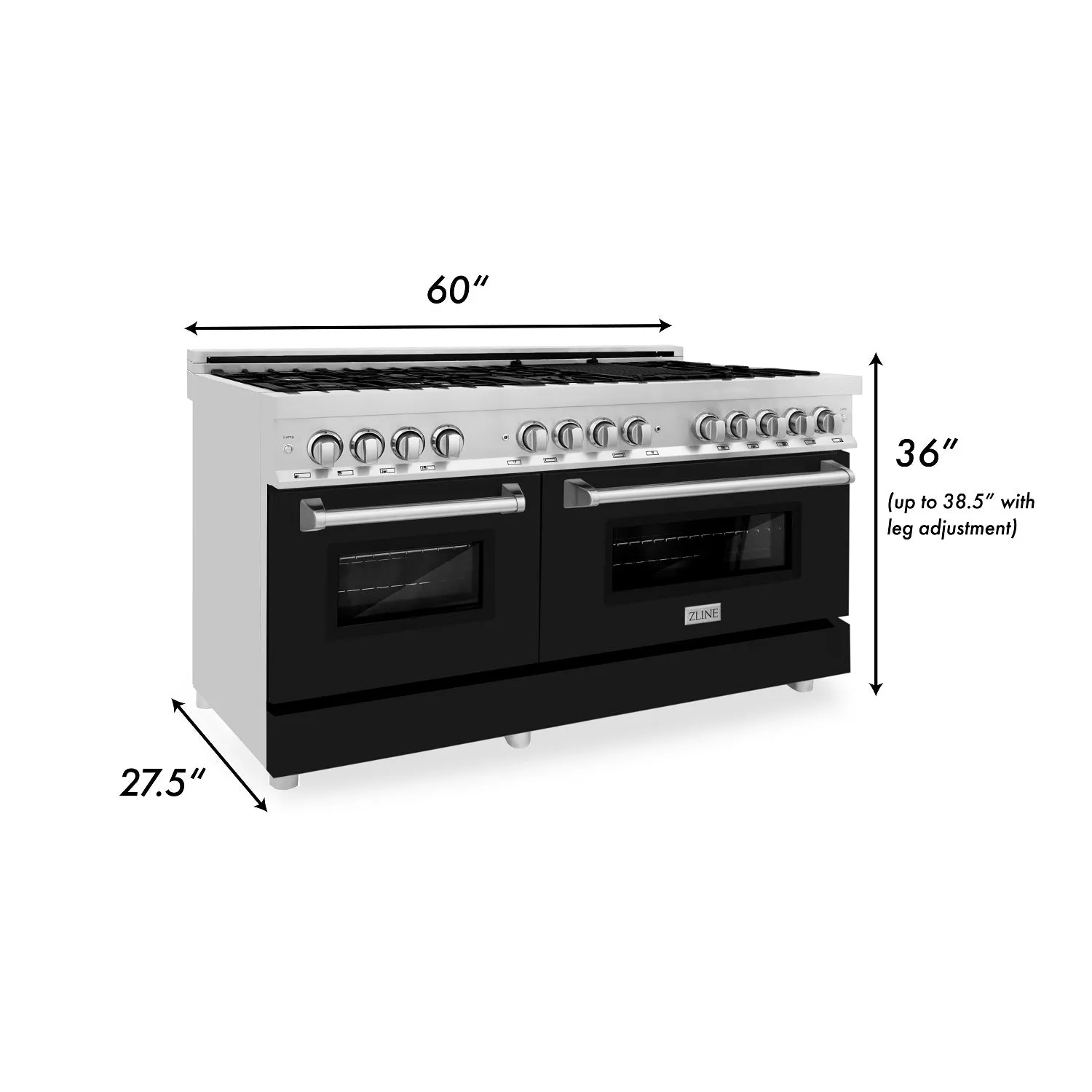 ZLINE 60 In. Professional Dual Fuel Range in DuraSnow¨ Stainless Steel with Black Matte Door (RAS-BLM-60)