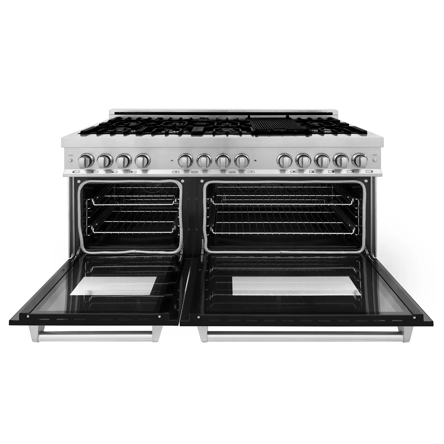 ZLINE 60 In. Professional Dual Fuel Range in DuraSnow¨ Stainless Steel with Black Matte Door (RAS-BLM-60)